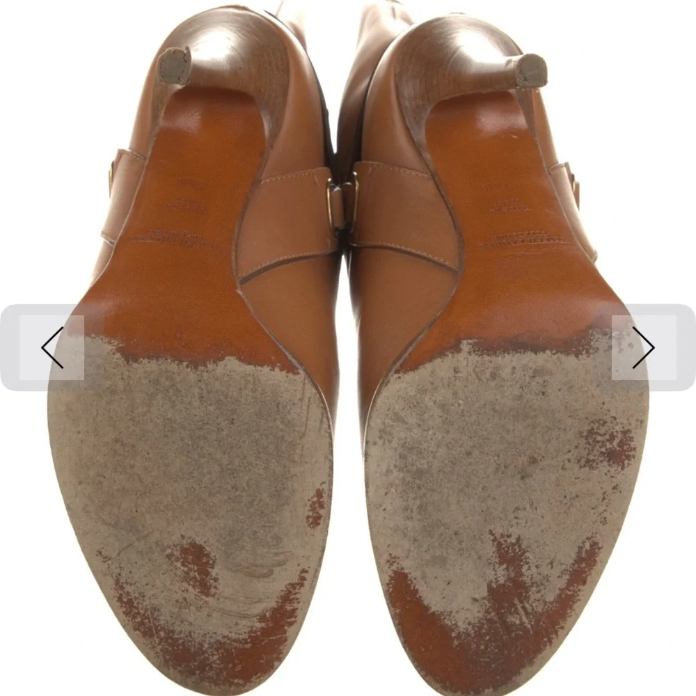 Ralph Lauren Cognac Leather High-Heel Slouch Boots - Picture 9 of 9